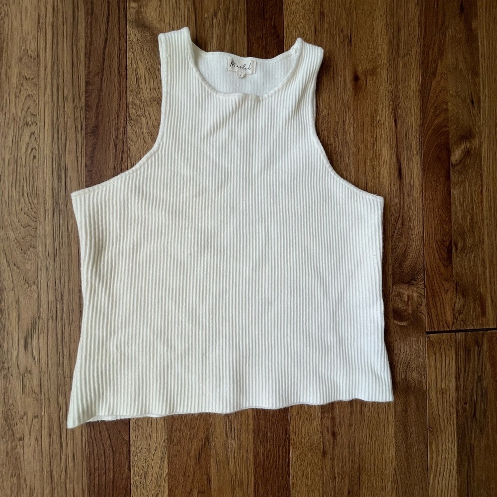 Marled Sweater Tank in Cream Women’s Sz L Boho‎ Classic Minimal Fisherman Preppy